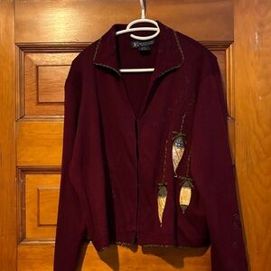 Eagle’s Eye Burgundy Holiday Embellished Blazer Vintage Grandma